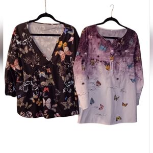 Boho Butterfly Tops Bundle | Long Sleeve Tunic Blouses | Relaxed Fit L–XL